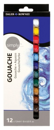 Daler Rowney Simply Confezione da 12 colori acrilici - Asciugatura rapida - A base d acqua - Copertura ottimale - 12 ml - Colori assortiti