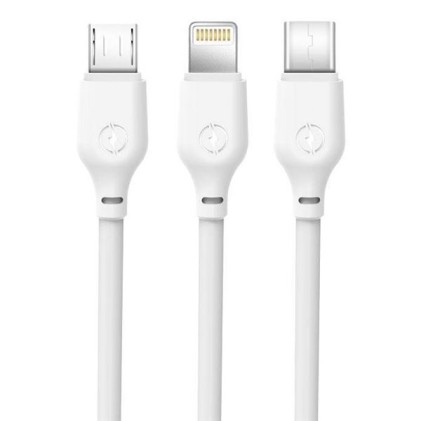 Cavo di ricarica rapida XO 3 in 1 - Micro, Tipo C e Lightning a USB - 1 m - Colore bianco
