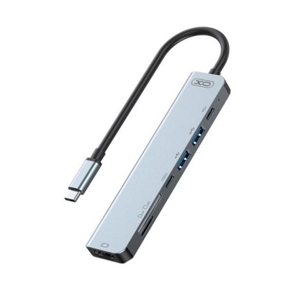 Hub USB tipo C XO - 1 HDMI - 2 USB - Lettore di schede - 2 USB tipo C - Cavo da 15 cm - Colore grigio