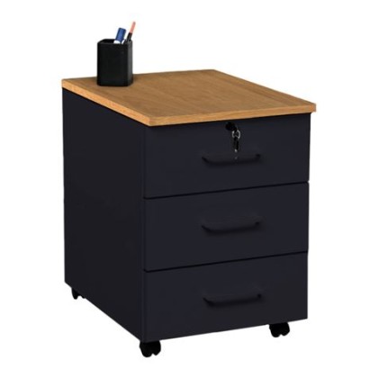 Muvip Cassettiera con 3 Cassetti e Ruote - Colore Nero