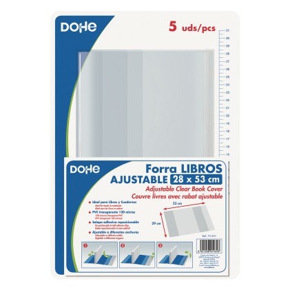 Dohe Confezione da 5 Copertine Protettive per Libri - Patta Adesiva Riposizionabile - Dimensioni 28x53 cm - Materiale PVC 120 micron