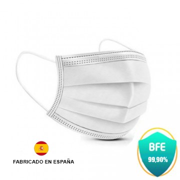 ProSafe Pack 50 mascherine chirurgiche monouso Tipo IIR - BFE >99,91% - Certificato CE - UNE EN 14683:2019+AC:2019 - Made in Spain - Clip nasale regolabile - 3 strati - Colore bianco