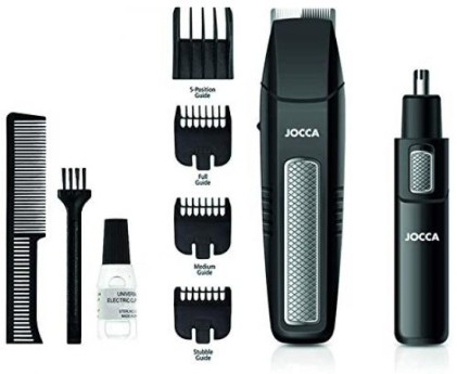 Set da barba Jocca - Include rifinitore per naso e orecchie - Lame in acciaio - 4 pettini guida