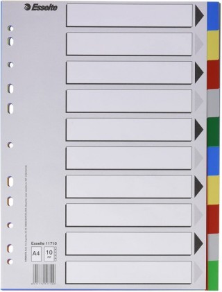 Esselte 713 Busta da 10 Divisori in Plastica - 10 Schede / 5 Colori - Multi-foro - Formato Folio