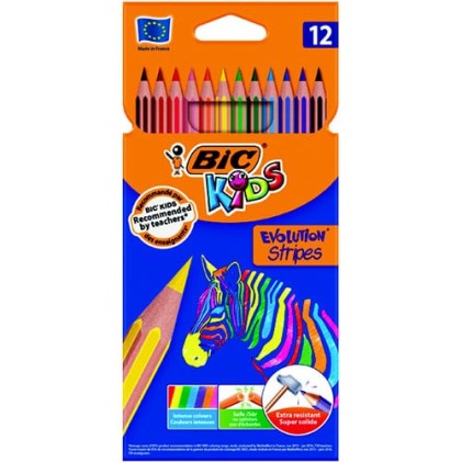 Bic Kids Evolution Confezione da 12 matite in colori assortiti - Realizzata in resina - Punta ultra resistente - Piombo pigmentato da 3,20 mm