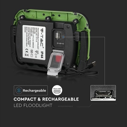 V-TAC PRO Faro LED Chip Samsung 10W Ricaricabile Colore Nero e Verde 4000K IP44