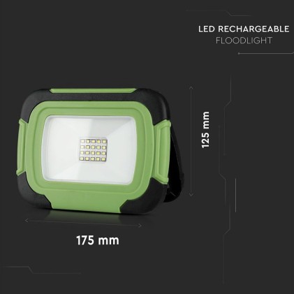 V-TAC PRO Faro LED Chip Samsung 20W Ricaricabile con Sos Flash Colore Nero e Verde 4000K IP44