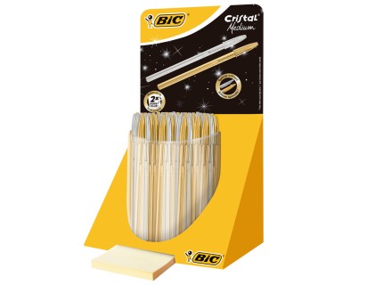 Bic Cristal Celebration Line Espositore da 40 penne a sfera con corpo in oro e argento - Punta media da 1,0 mm - Inchiostro a base di olio - Colore blu