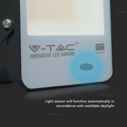 V-TAC PRO Faro LED Chip Samsung 100W 100LM/W con Sensore Crepuscolare Colore Nero 4000K IP65