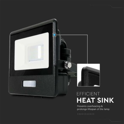V-TAC PRO Faro LED Chip Samsung 10W con Sensore PIR Colore Nero 3000K IP65