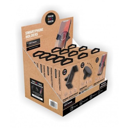 TechOneTech espositore di 12 supporti da auto per smartphone: 5 supporti a morsetto a pressione TEC2821, 4 supporti magnetici TEC2822 e 3 supporti a gravit&agrave; TEC2823