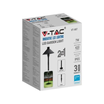 V-TAC PRO Piantana LED da Giardino 7W Chip Samsung con Picchetto Colore Nero 6400K IP65