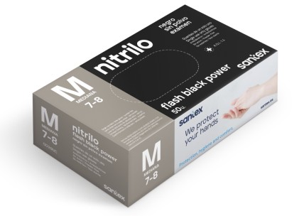 Santex Flash Black Power Confezione da 50 Guanti in Nitrile Taglia M - Disegno Diamantato Strutturato - Senza Polvere - Senza Lattice - Non Sterili - Colore Nero