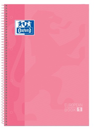 Oxford Europeanbook 1 Quaderno a spirale formato A4+ a quadretti 5x5mm - 80 fogli - Fascetta colorata - Copertina extra rigida lucida - Colore rosa