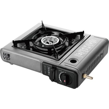 Muvip Cucina Portatile a Gas 1 Bruciatore con Adattatore Esterno Bombola - Accensione Automatica - Bruciatore in Alluminio - Doppia Valvola Sigillata - Valigetta di Trasporto
