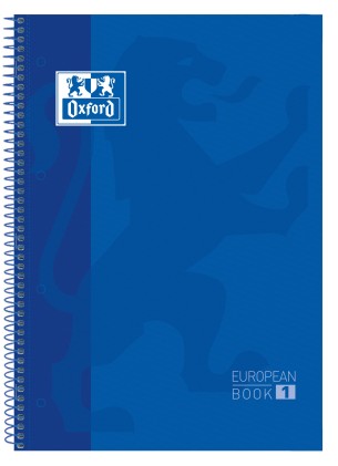 Oxford Europeanbook 1 Quaderno a Spirale Formato A4+ Griglia 5x5mm - 80 Fogli - Banda Colorata - Copertina Extra Rigida Lucida - Colore Blu Navy
