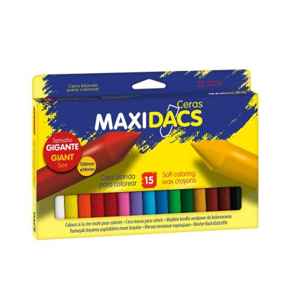 Alpino Maxidacs Confezione da 15 Pastelli Morbidi per Bambini - Formato Extra Large 120mm x 14mm - Etichetta Antimacchia - Ideale per Grandi Artisti - Colori Assortiti