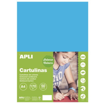 Apli Cartoncino Medio Blu A4 170g 50 Fogli