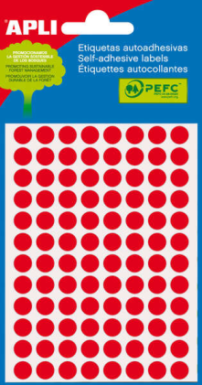 Apli Mini Bag da 288 etichette rotonde Ø 8 mm - 3 fogli da 96 etichette - Adesivo permanente - Colore rosso fluorescente