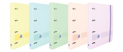 Oxford Europeanbinder Live & Go Raccoglitore a 4 Anelli Formato A4+ con Ricarica a Griglia 5x5mm e 4 Fori - Copertina in Plastica Resistente - Chiusura ad Elastico - Colori Pastello Assortiti
