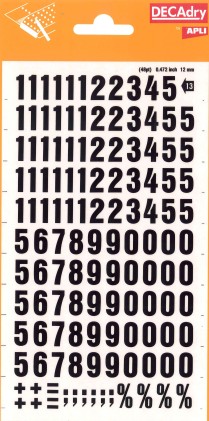 Numeri Trasferibili Apli - 12mm - Applicazione Facile - Neri Intensi - 133 Caratteri - Nero