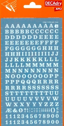 Lettere e numeri trasferibili Apli - 6 mm - Applicazione facile - 214 caratteri - Bianco