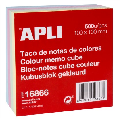 Blocco Note Apli 100x100mm 500 Fogli - Colori Pastello - Adesivo di Qualit&agrave; - Facile da Staccare - Ideale per Appunti e Promemoria - Formato Pratico - Tonalit&agrave; Pastello Tenue