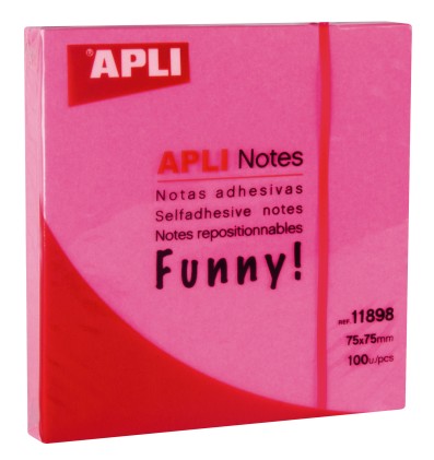 Apli Funny Sticky Notes 75x75mm - Blocco da 100 fogli - Adesivo di qualità - Facile da staccare - Rosa fluorescente