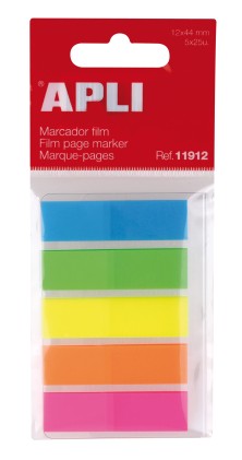 Pellicola Indici Adesivi Apli 45x12mm 5 Colori Fluorescenti - 25 Indici per Colore - Facile da Attaccare e Staccare - Ideale per Segnare e Organizzare - Dimensioni Pratiche - Vari Colori