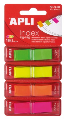 Apli Zigzag Film Indici Adesivi 45x12mm 4 Dispenser da 40 Indici - Facile da Applicare - Resistente - Removibile - Colori Fluorescenti - Multicolore