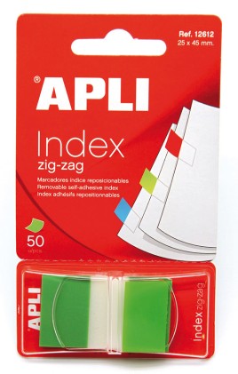 Apli Zigzag Film Indici Adesivi 45x25mm - Dispenser da 50 Indici - Adesivo di Qualit&agrave; - Facile da Staccare - Design a Zigzag - Verde
