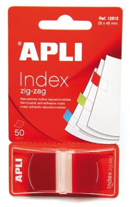 Apli Zigzag Film Indici Adesivi 45x25mm Dispenser da 50 - Facile da Applicare - Design a Zigzag - Rosso