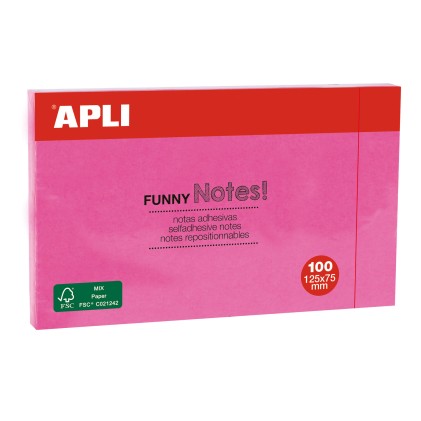 Apli Funny Sticky Notes 125x75mm - Blocco da 100 fogli - Adesivo di qualit&agrave; - Facile da staccare - Rosa fluorescente