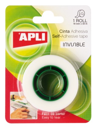 Nastro Adesivo Invisibile Apli 19mm x 33m - Facile da Tagliare - Resistente - Ideale per Uso Ufficio - Trasparente