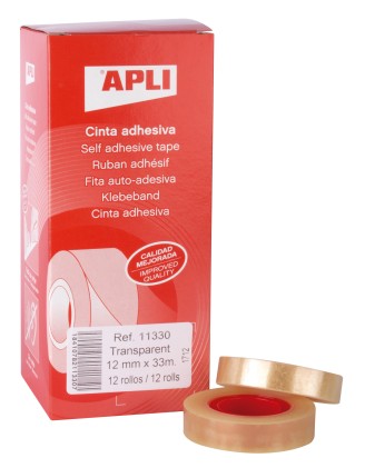 Apli Nastro Adesivo Trasparente 12mm x 33m - Impermeabile e Resistente agli Agenti Atmosferici - Facile da Tagliare e Applicare - Ideale per Artigianato e Imballaggi Trasparenti