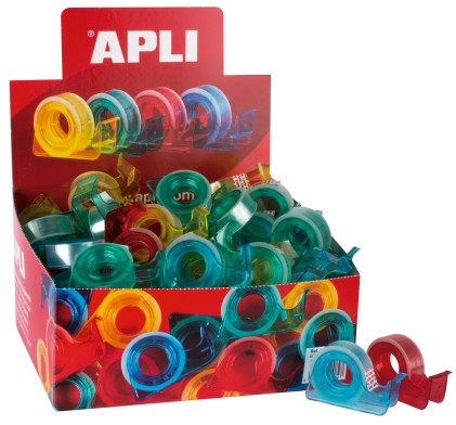 Apli Porta Nastro Scuola con Nastro Adesivo Trasparente - 15mm x 10m - Facile da Usare e Trasportare - Ideale per Studenti e Uffici - Trasparente