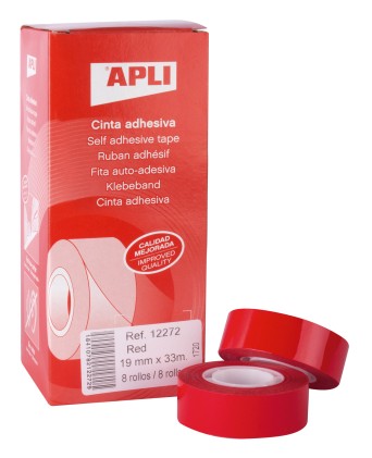 Apli Nastro Adesivo Rosso 19mm x 33m - Resistente allo Strappo - Facile da Tagliare - Ideale per Bricolage e Imballaggi - Rosso