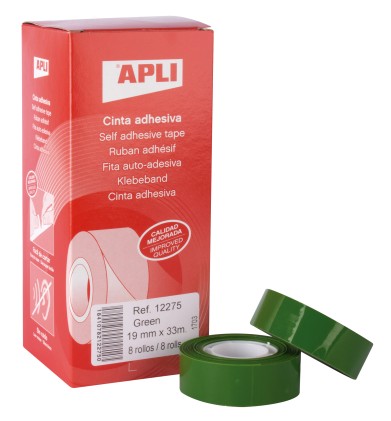 Nastro adesivo Apli Green 19 mm x 33 m - Resistente agli strappi - Facile da tagliare - Adesivo verde di alta qualit&agrave;
