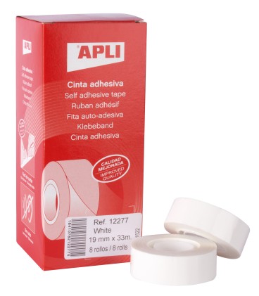 Apli Nastro Adesivo Bianco 19mm x 33m - Resistente allo Strappo - Facile da Tagliare - Forte Adesione Bianco