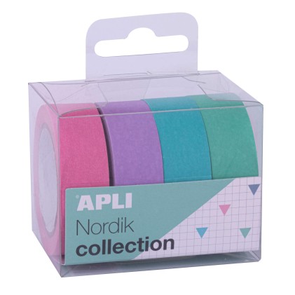 Apli Pack Nastri Adesivi in ​​Carta Washi - 4 U - Toni Nordik - Decorativi e Riutilizzabili - Multicolore