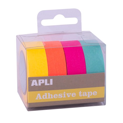 Apli Pack Nastri Adesivi in ​​Carta Washi - 4 U - Toni Fluorescenti - Decorazione e Artigianato - Multicolore