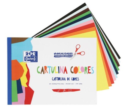 Blocco di Cartoncini Colorati Oxford Incollato Formato A4+ - 10 Fogli 170gr - 10 Colori