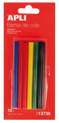 Apli Confezione da 12 Stick Hot Melt in Colori Assortiti &Oslash;7,5mmx10cm - Adesione Istantanea su Pi&ugrave; Superfici - Non Gocciola - Compatibile con Pistole &Oslash;7.5mm