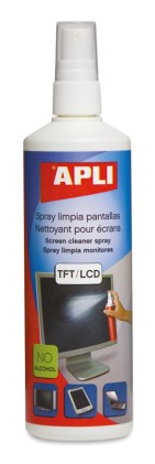 Apli Spray detergente per schermi TFT/LCD - Contenuto 250 ml - Rimuove macchie e polvere - Mantiene gli schermi puliti e privi di batteri