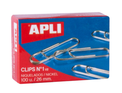 Apli Clips Filo n. 1½ (26 mm) - Finitura nichel lucido - Elevata resistenza all'ossidazione - Scatola con 100 clip