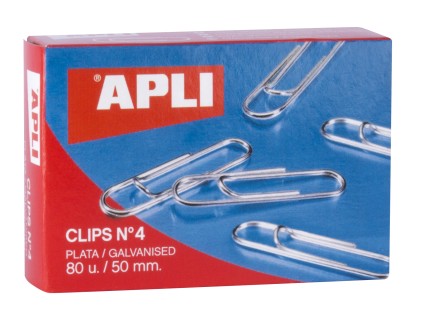 Apli Clips Wire N&ordm; 4 - 50mm - Finitura galvanizzata argento - 80 unit&agrave; per scatola - Organizza i tuoi documenti