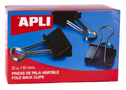 Pinza pieghevole Apli 30x51mm - Acciaio temperato nero - Manici nichel - 12 unità - Può contenere fino a 220 fogli