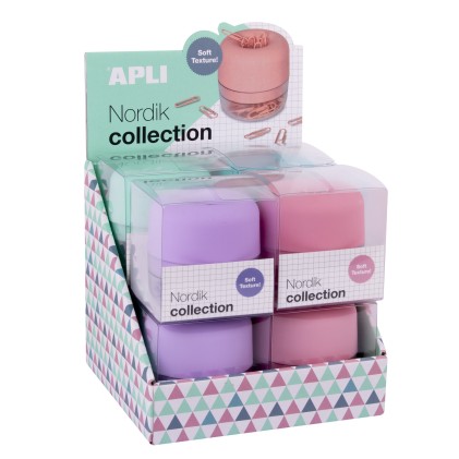 Apli Nordik Collection Clip Espositore - Ø72x72mm - 8 Dispenser in 4 Colori Pastello - Coperchio Magnetico "Soft Touch" e Texture in Silicone - Include 50 Clip da 28mm