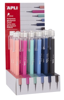 Apli Soft Nordik espositore portamine da 0,5 mm - Salmone, Rosa, Turchese, Blu, Blu Navy e Nero - Cappuccio con cappuccio trasparente e gomma - Colori assortiti