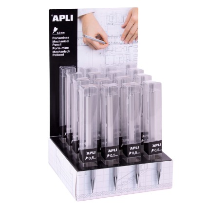 Matita portamine metallica Apli - 0,5 mm - Texture morbida - Forma esagonale - Cappuccio in metallo - Gomma - 16 unit&agrave;